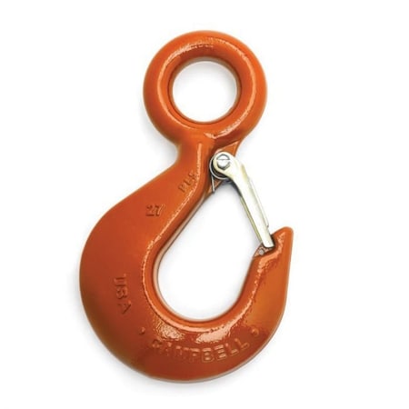Campbell Chain & Fittings Eye Hoist Hook, 7 Ton, 100 Grade, Eyelet Attachment, 29, Forged Alloy Steel, Painted Orange, 3924915PL 3924915PL